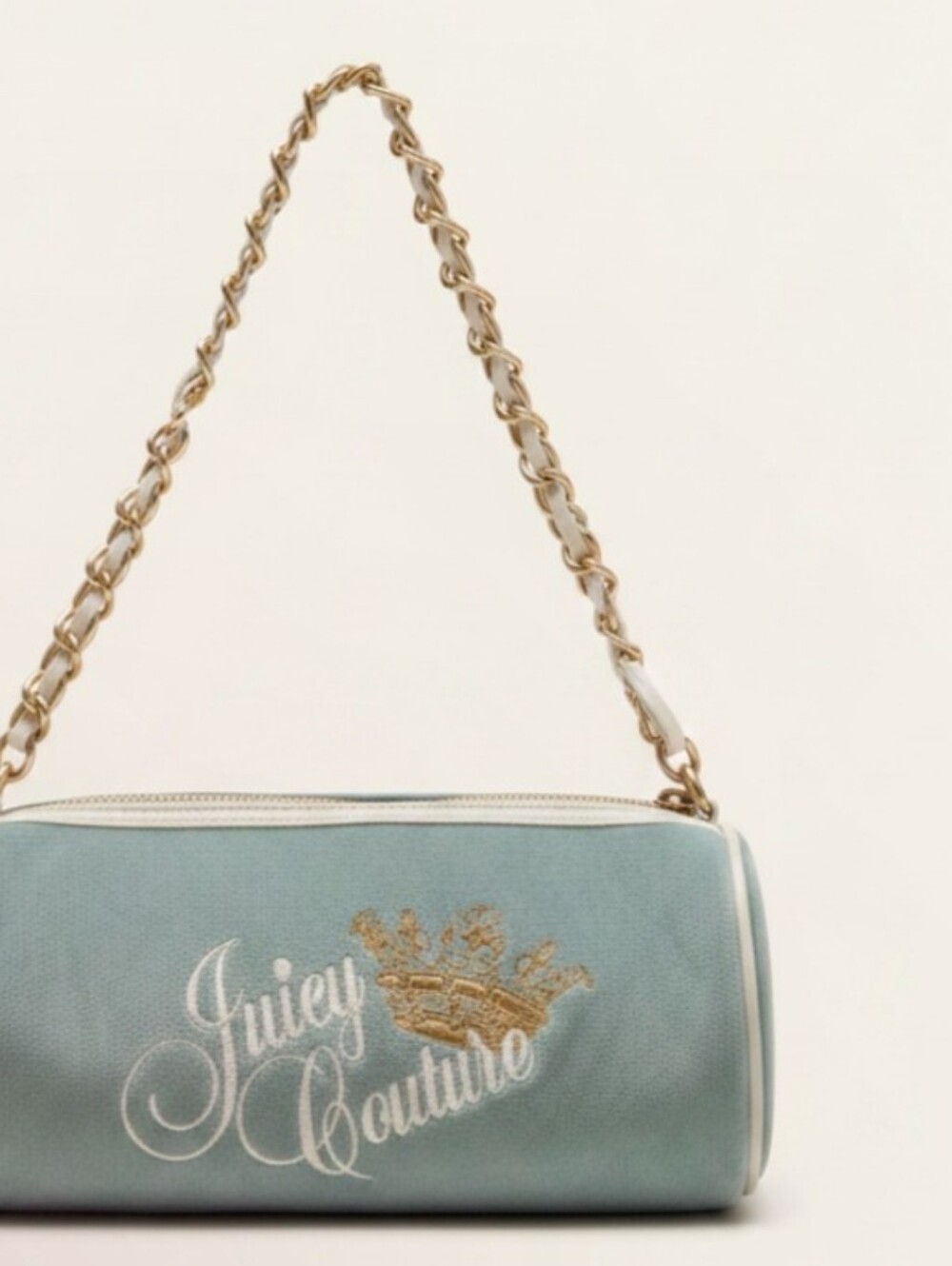Juicy Couture Light Blue Velore  Chain-Handle Barrel Bag